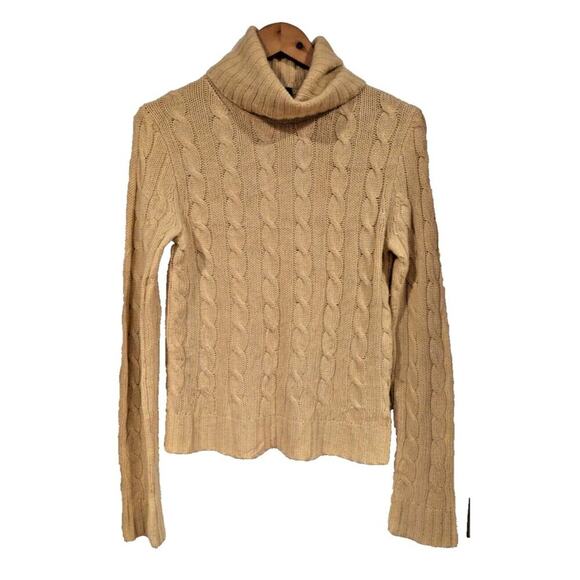 J. Crew Yellow Turtleneck Cable Knit Angora Cashmere Sweater Sz M Preppy Pretty - Picture 1 of 6